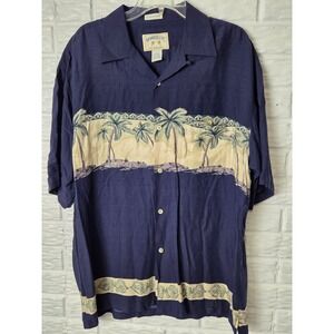 BAMBOO CAY Resort Wear Men's size Large button up shirt Rayon Beach Palm Trees